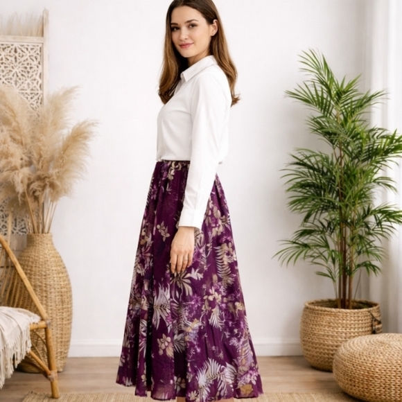 Tanjay | Vintage 90's Boho Purple White Flared Skirt - Picture 7 of 7